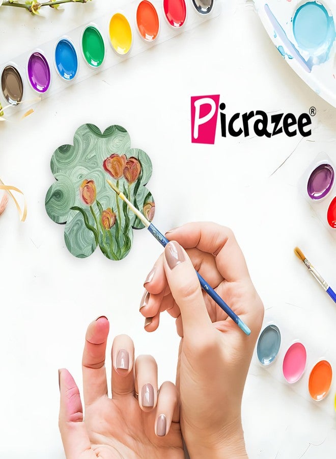 PICRAZEE مجموعة قواعد أكواب خشبية من خشب MDF من PICRAZEE على شكل زهرة، مكونة من 12 قطعة، مناسبة للأعمال اليدوية، وفن الماندالا، وفن الراتنج، والرسم، ومجموعة أدوات تزيين الحرف اليدوية، مقاس 4 بوصة (FL_12). - Image 5